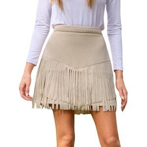Women's Fringe Skirt Western Cowgirl Terra Cotta High Waist Mini Skirt Apricot